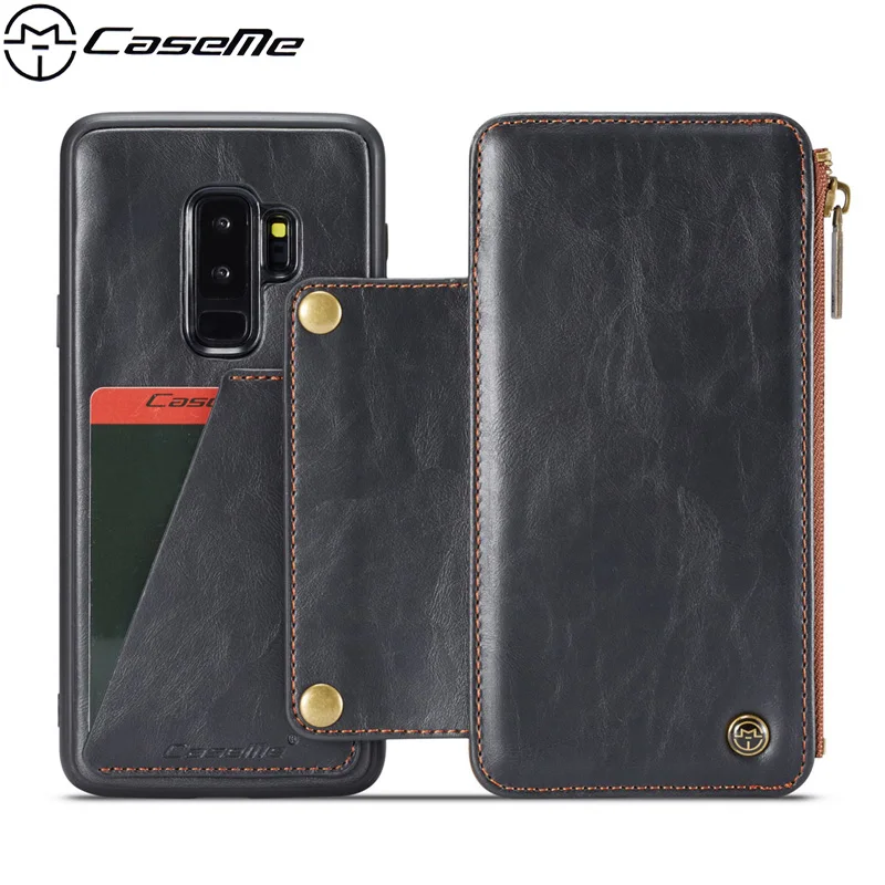 

6.2'' Split Buckle Phone Case for Samsung Galaxy S9 Plus S9+ G965F Cover Coque Luxury Leather Zipper Wallet Card TPU Back Cover