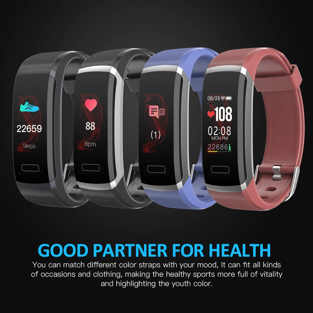 Monitor de Freqüência Inteligente para o Esporte Pulseira Inteligente Tela Colorida Cardíaca Fitness Rastreador Bluetooth Relógio