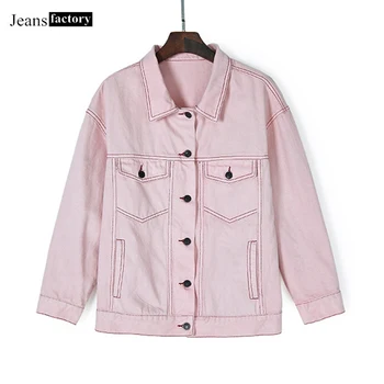 

New Denim Jacket Women Long Sleeve Washed Pink Jeans Jacket Women Spring Autumn Turndown Collar Basic Coat Female Casual Jackets