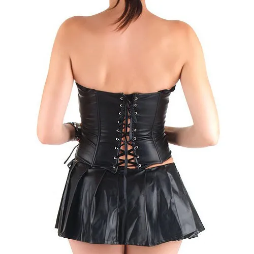 Black Leather Corset Dress Zip Front