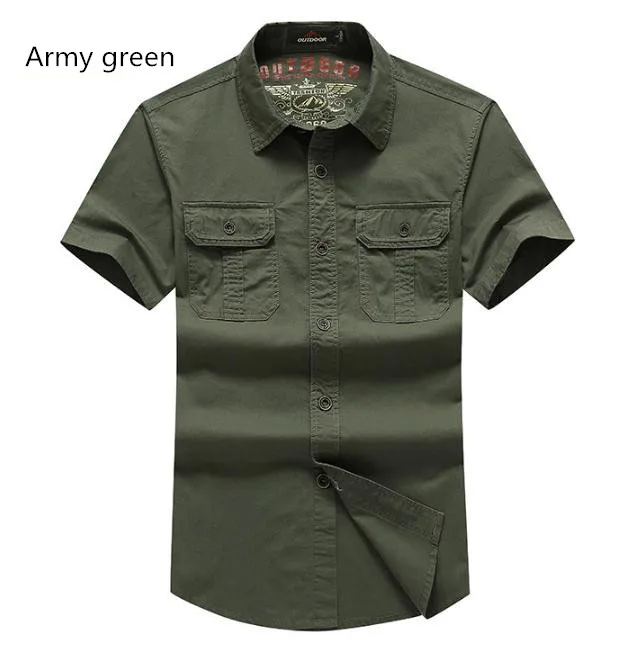 Army green Летняя короткая рубашка XXXXL Мужская Повседневная рубашка модная свободная хлопковая рубашка с коротким рукавом мужской верх мужская одежда рубашка с коротким рукавом - Цвет: Army green
