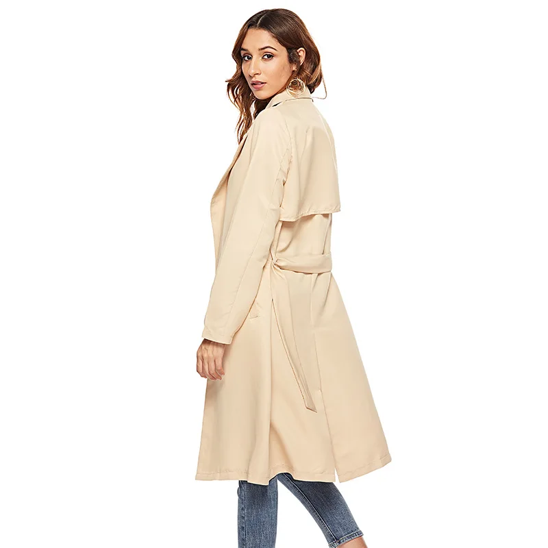 vadim 2019 New Trench Lady Casual Spring casaco feminino modis Waist Classic Collar Coat Long trendyol Business Outerwear plussi