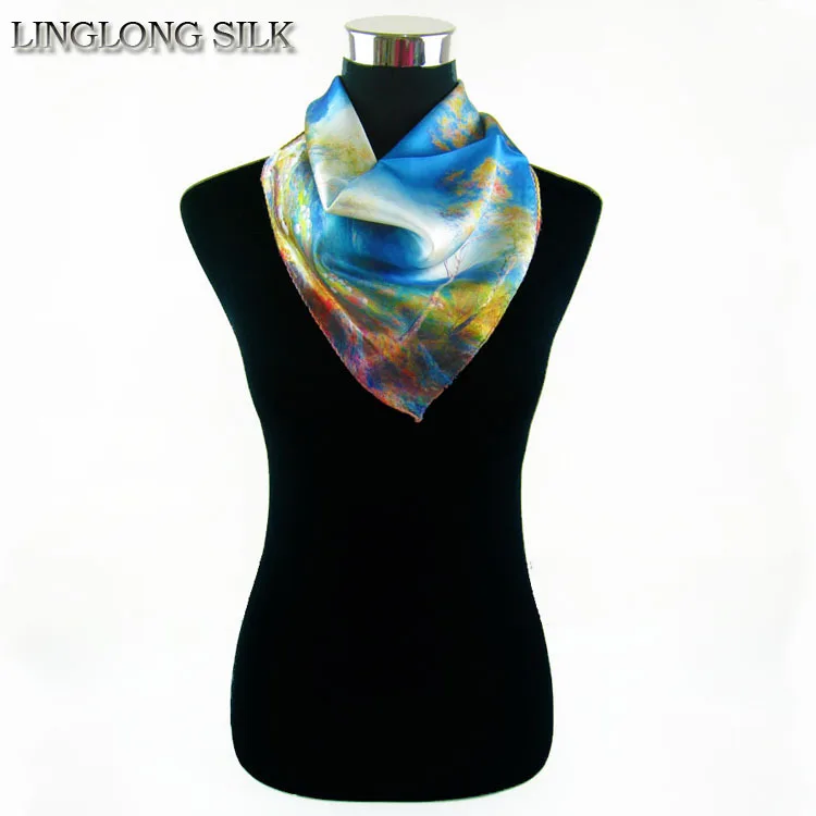  100% Natural Silk Square Scarf 50cm*50cm Desigual Vintage Print Evening Suit Pocket Square Handkerc