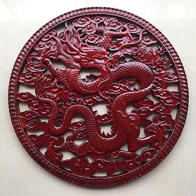

free shipping!!!48mm Red Dragon Bird Floower Fish pattern carving living room solid rosewood wall decoration ornaments gift