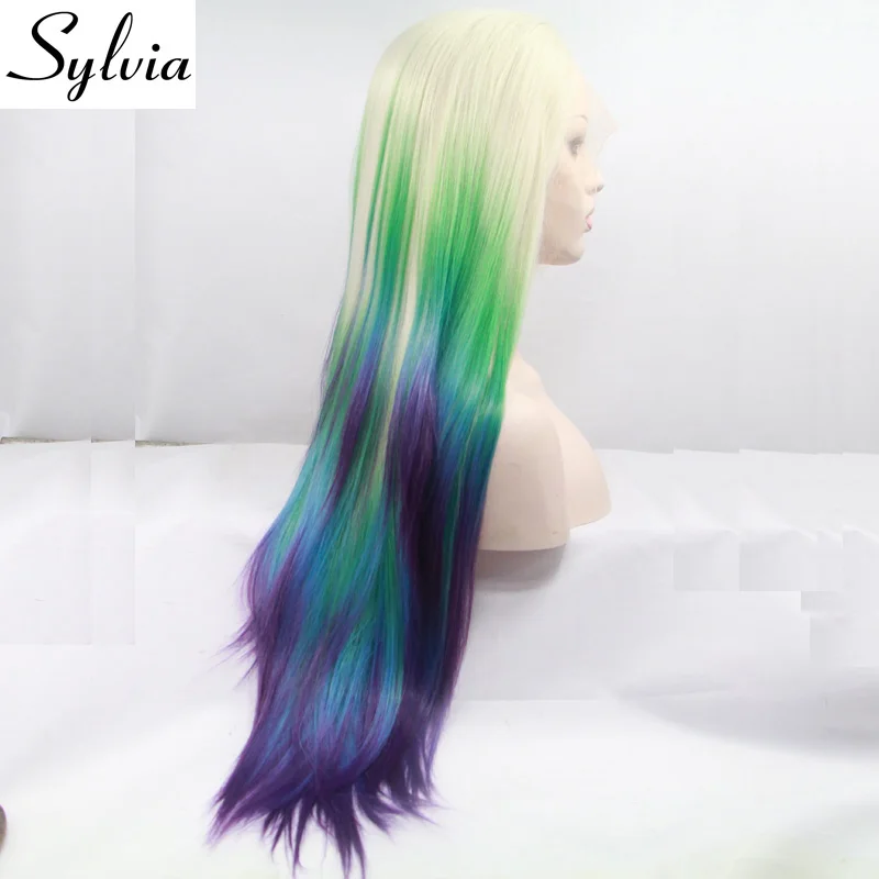 Sylvia Blonde With Green Yellow Blue Purple Tips Ombre Silky