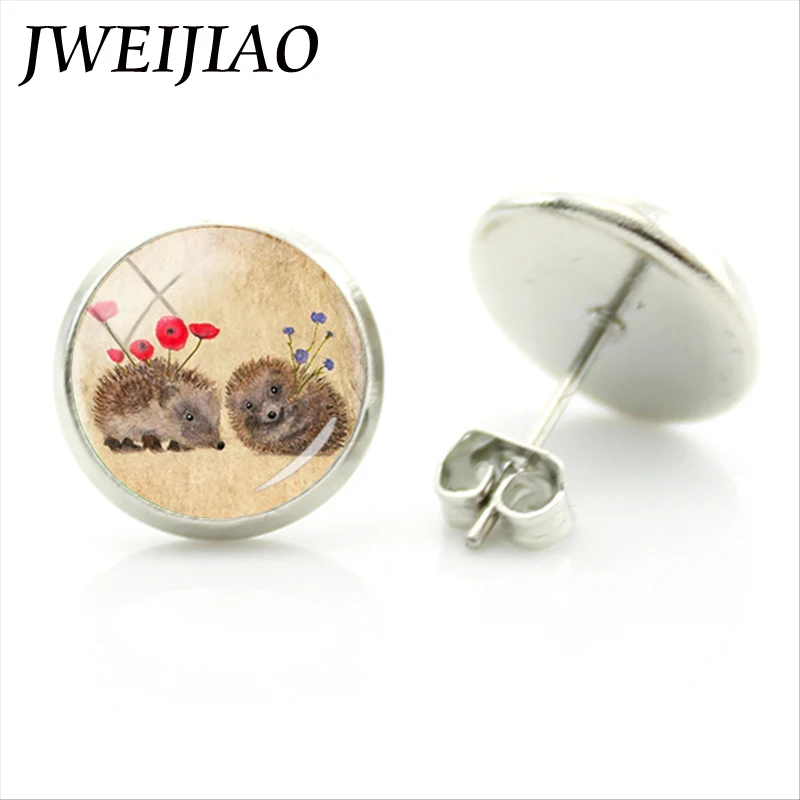 JWEIJIAO серьги гвоздики с ежиком в тумане виде животных стеклянные ежика свиньи