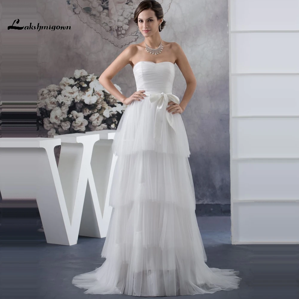 Simple Strapless A line font b Wedding b font font b Dress b font Tiered Tulle