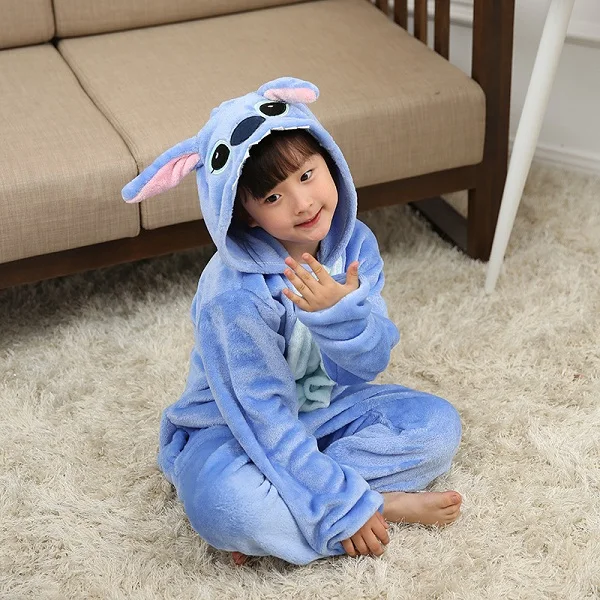 Новогодняя пижама Дети Мальчики Девочки пижамные Детские Onesie Косплей Животные Totoro unicornio Пикачу Динозавр Панда пижама enfant пикачу одежда пижамы для мальчиков девочек домашняя одежда - Цвет: Blue stitch