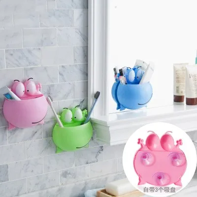 

Cute Toothbrush Holder Wall Mount Sucker Toothpaste Storage Holder Cartoon Sucker Frog Toothbrush Holder Bathroom Accessories