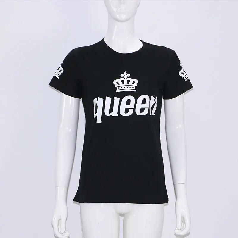 Коллекция года, женские хлопковые футболки с надписью «King queen», забавная футболка для отдыха, Мужская футболка с коротким рукавом и круглым вырезом
