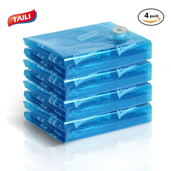 

4 PCS Blue Vacuum Bags For Clothes Closet Clothing Organizer Super Jumbo 100*120CM Plastic Space Saving Compression Bag