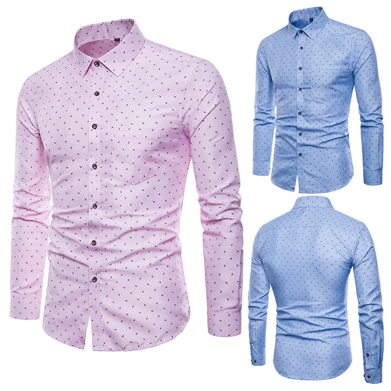 Для мужчин рубашки с принтом одежда с длинным рукавом Slim Fit Мужской Повседневное топы для весны M-5XL NYZ магазин