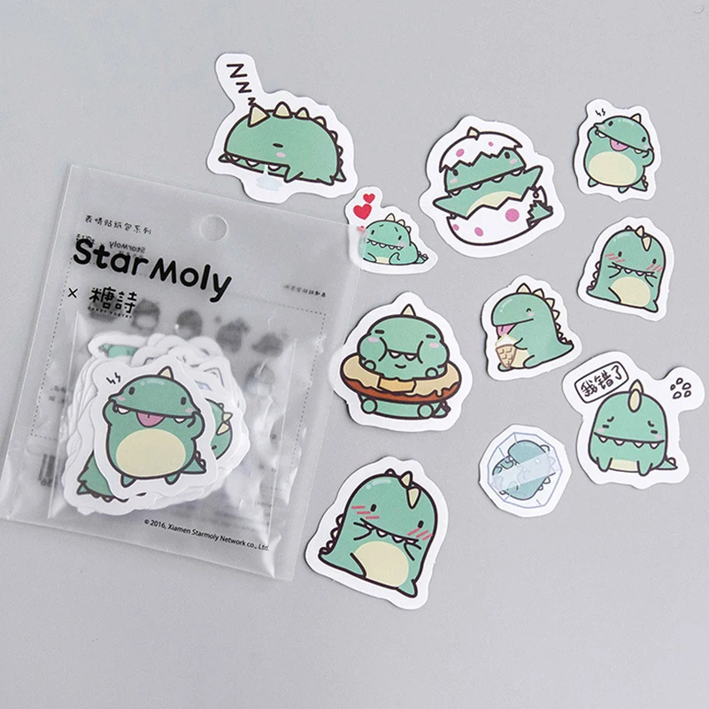 80 pieces Cute Green Dinosaur Anime Stickers for Notebook Laptop Decal Funny Cartoon Animal Decorative Stickers