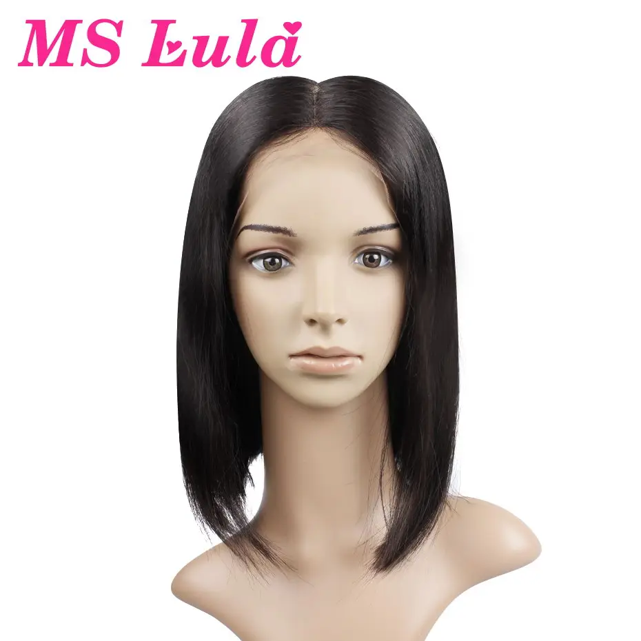 MS Lula Lace Front Human Hair Bob Wigs Medium Size For Black Women Middle Part 10