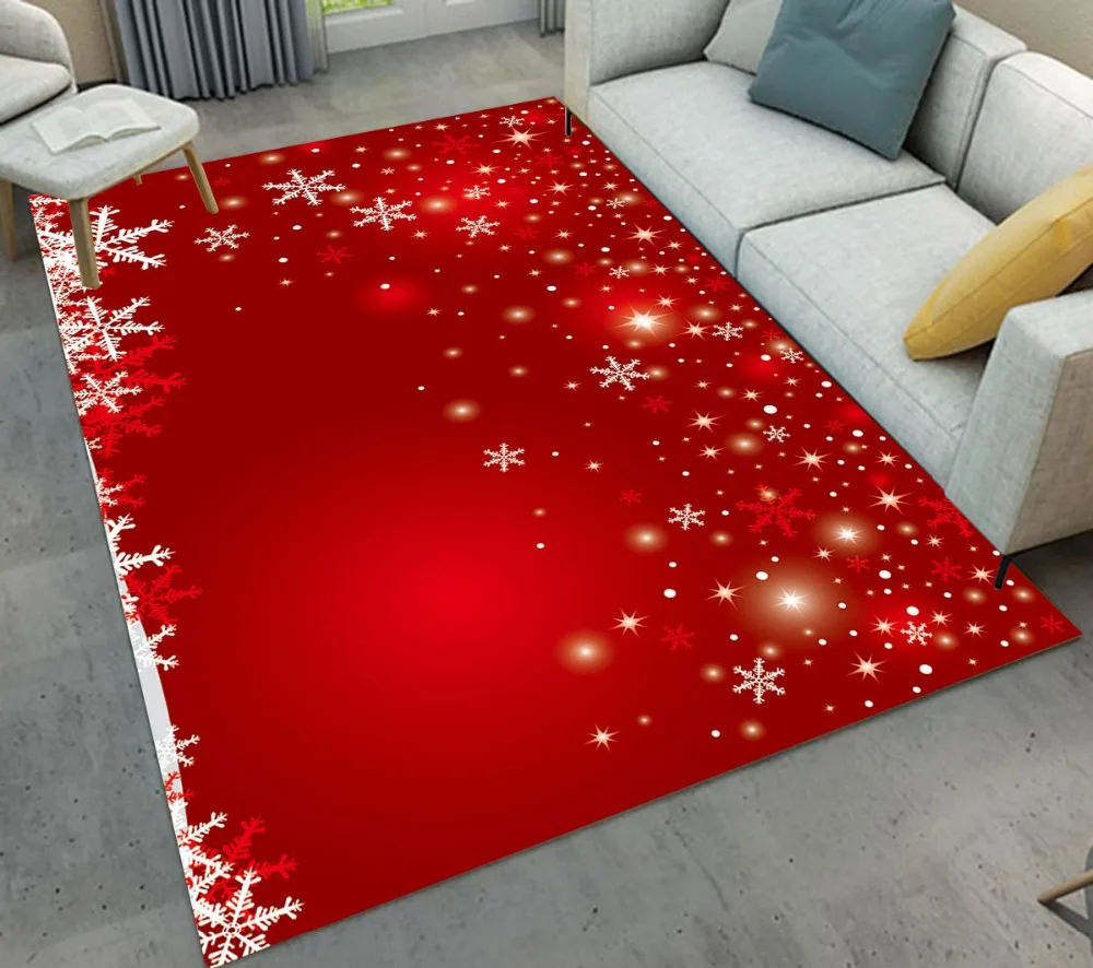 White Snowflake Red Christmas Carpet For Kids Baby Home Living Room Luxury Cushion Bedroom Hallway Area Rug Door Floor Bath Mats