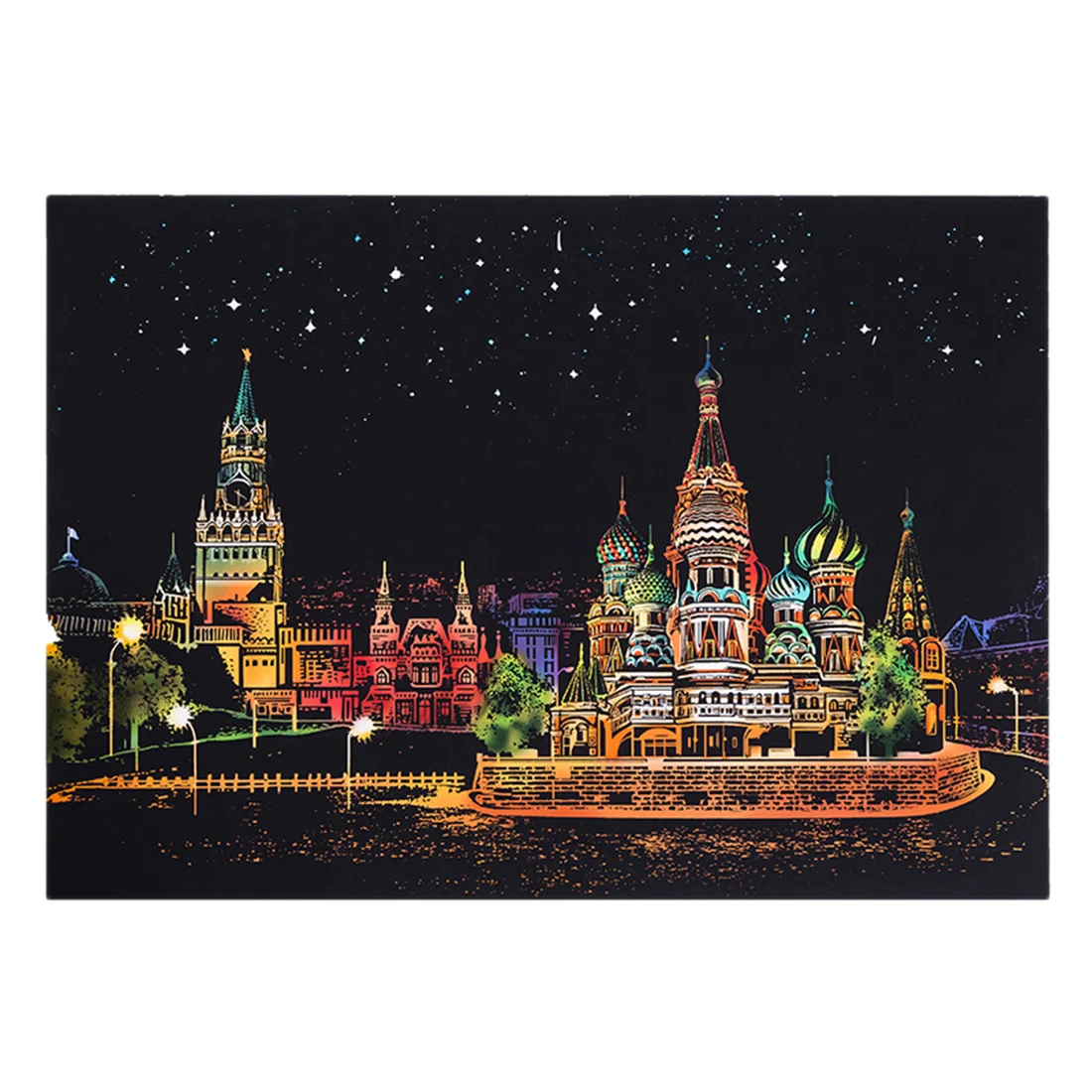 Дети 40,5*28,5 см России красный квадрат Romatic ночная сцена DIY нарисованная картина скребковая живопись бумага + рисовать палку рамка кисти