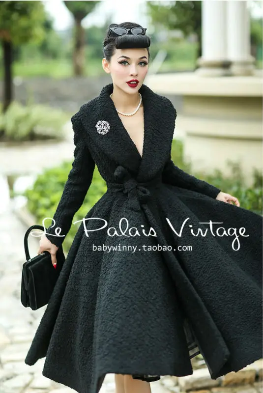 Kopen Le Palais Vintage elegante retro 100% wol Revers taille rok soort wollen jas