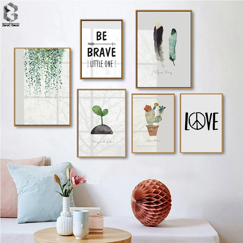 

Nordic Green Leaves Aromatique Watercolor Art Prints Botanical Cactus Feather Quotes Wall Art Plant Leaf for Living Room Decor
