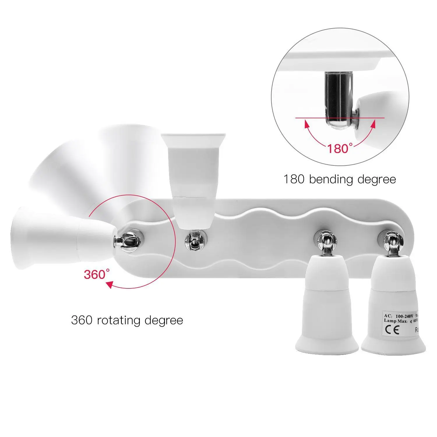 

Fireproof Light Socket Splitter 4 in 1E27 Adapter Converter Horizontal Designed 360 Degrees Adjustable 180 Degree Bendable