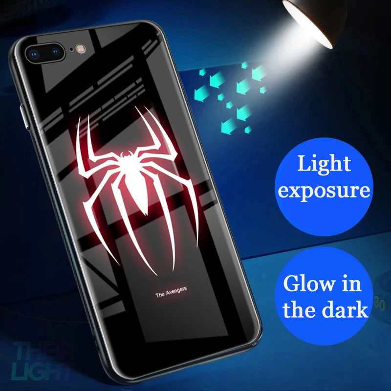 الفاخرة للصدمات مضيئة الزجاج المقسى حقيبة لهاتف أي فون 8 7 6 6 s زائد XS ماكس XR 10 أعجوبة باتمان السم غطاء الرجل العنكبوت كوكه