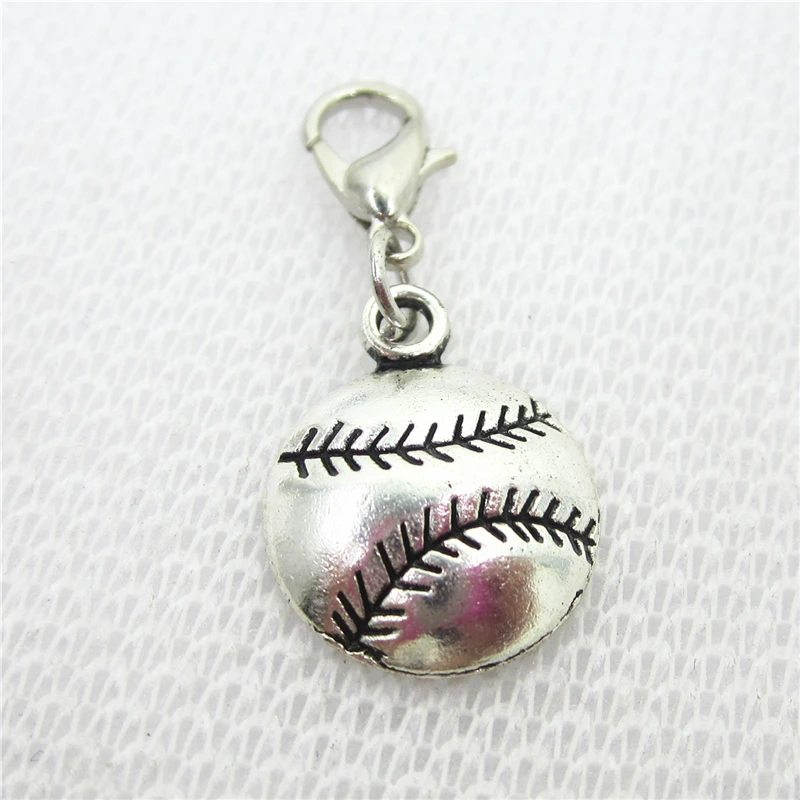 Hot selling 30pcs Silver Baseball Charms Lobster Clasp Charms Diy