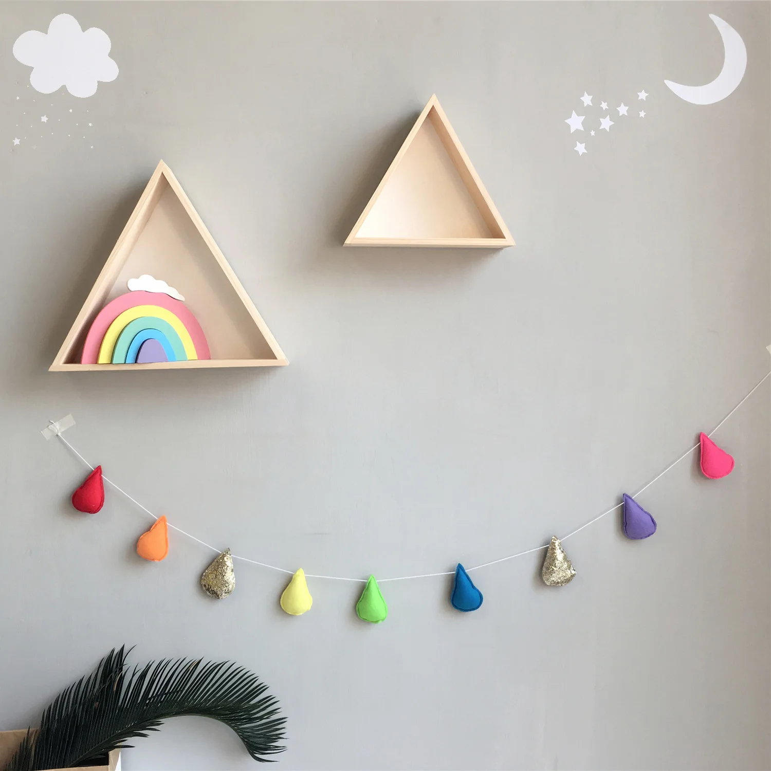 New Handmade Water Drops Wall Hanging Decoration Raindrop Felt Balls Garland for Nordic Kids