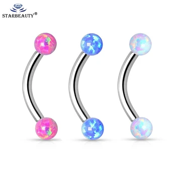 1Pc Opal Eyebrow Piercing 1.2*6/8/10mm 316L Surgical Steel Labret Lip Ring Nipple/Eyebrow Bar Body Piercing earring tragus ring