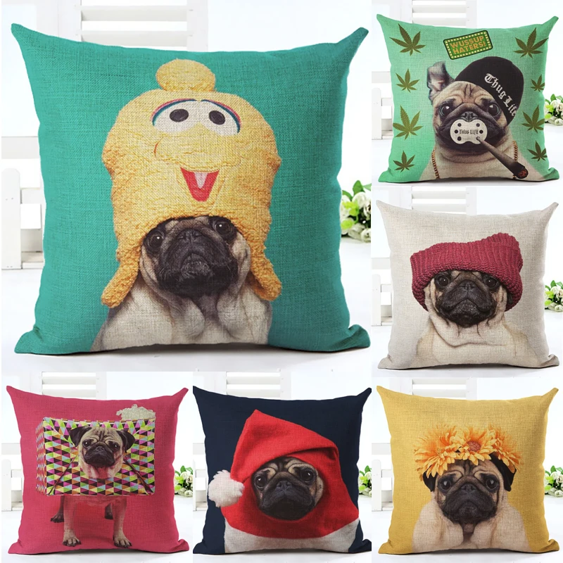 Pug Dog with Hats Fun Art Throw Pillow Cover Decorative Massager