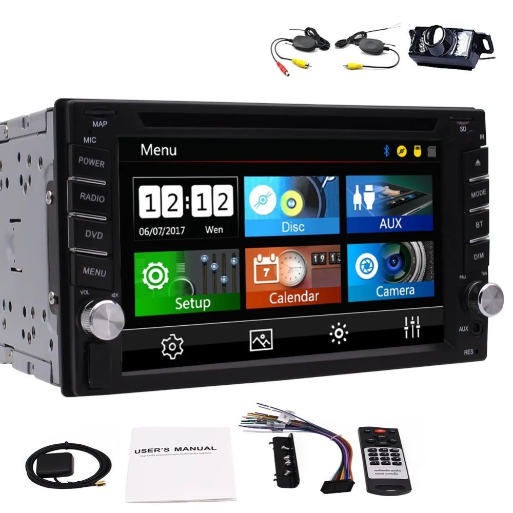 

2Din Sat Nav Head unit GPS Car DVD Player support AM/FM Radio SD/USB/1080P/Cam-input Autoradio Bluetooth Stereo Free 8GB SD card