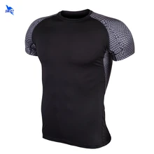Летние компрессионные быстросохнущие облегающие футболки для бега мужские с коротким рукавом фитнес, тренажерный зал Спортивная футболка Бодибилдинг Топ тройник