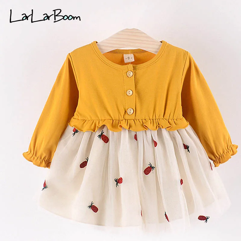 

LarLarBoom Girls Dress Kids Clothes 2019 New Spring Cute Brief Ruffles Solid Dress Girls Fake Two Pieces Mesh Patchwork Clothes