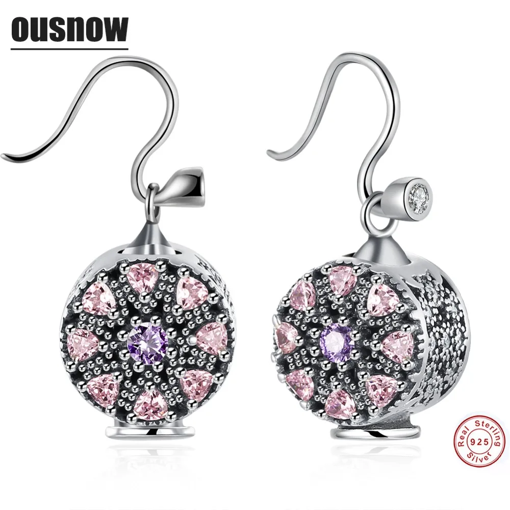

TOP Ousnow Classic Fashion Jewelery Women's Earrings 100% 925 Sterling Silver Round High Quality Lady Earrings Party Preferred
