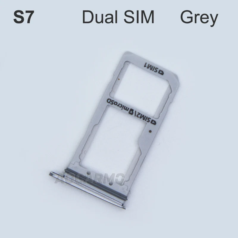 S7 Dual SIM Grey Aocarmo одиночный/двойной металлический пластиковый Nano Sim лоток для карт Слот держатель для samsung Galaxy S7 G930 G930F золото/серебро/серый - Цвет: S7 Dual SIM Grey