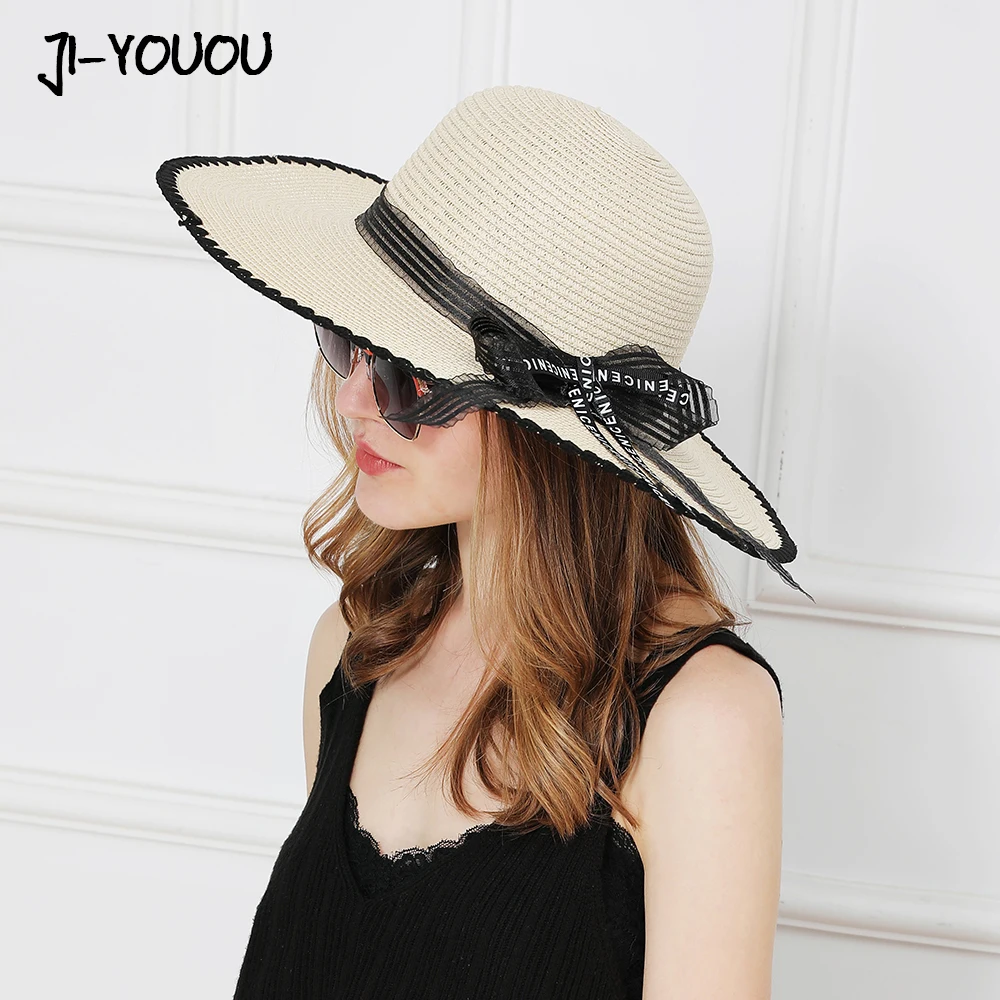 girls summer straw hats lady women beach women's hats sunshade bow