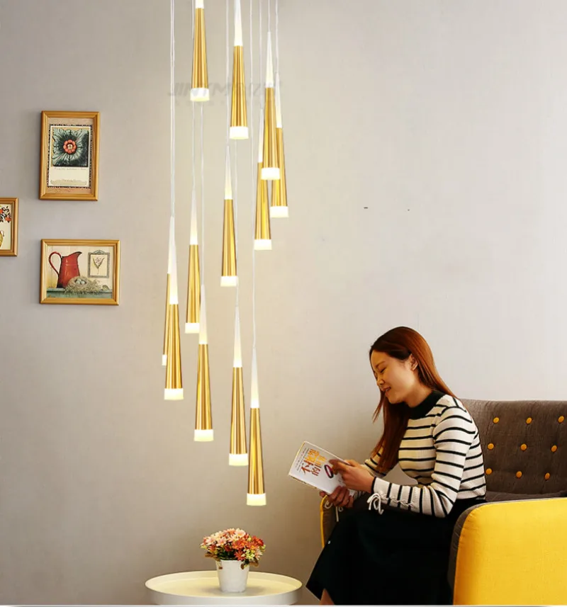 

art Gallery Gold Led cone Light reading room led Suspension Luminaire For study Hotel Living Room led aluminum pendant lights