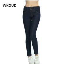 WKOUD зимние джинсы женские флисовые утепленные джинсовые узкие брюки с высокой талией тонкие однотонные джинсы брюки повседневные брюки P8030