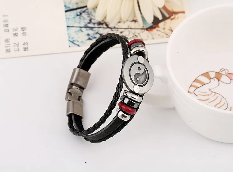 Дизайнер Тай Чи Инь Ян кожаный браслет для мужчин рок ручной работы плетеный браслет Дружба мужские антикварные ювелирные изделия LB133