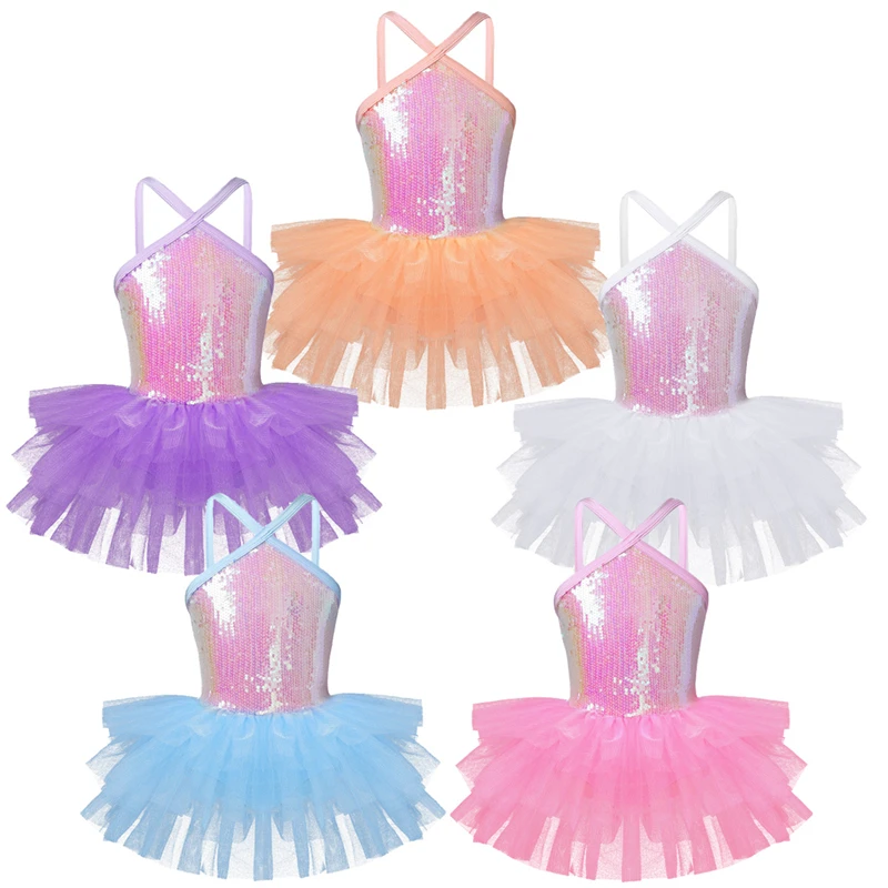 IIXPIN/детское балетное платье-пачка для девочек Одежда для танцев балетное платье-пачка без рукавов с лямкой на шее, с блестками, для балета, гимнастики, трико