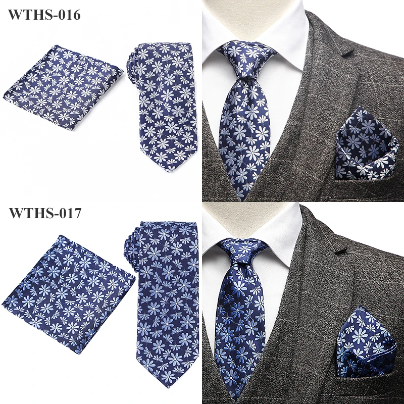 Tailor Smith Necktie and Hankerchief Set Dot Animal Wolf Shark Floral Tie Set 7.5CM Microfiber Woven Suit Tie with Pocket Square