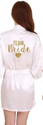 Kimono Robe Faux Silk Women Wedding Preparewear Bride Team Heart Golden Glitter Print Robes Bachelorette Pajamas