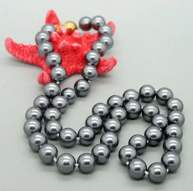 

0463 Gray South Sea Shell Pearl Round Beads Necklace