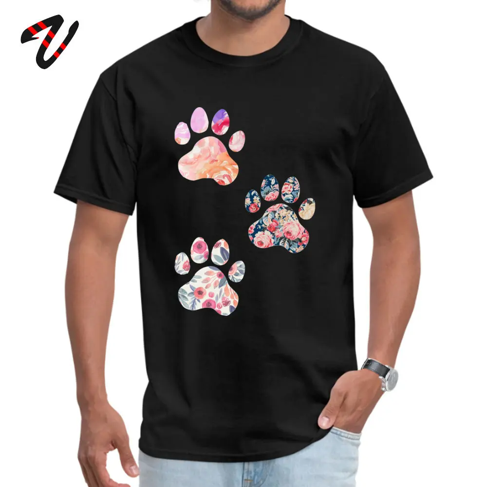 Prevalent Floral Paw Print Trio Cool T Shirt Round Neck Pure Cotton Men T Shirt Short Sleeve Summer Cool Tops Shirts Floral Paw Print Trio -10999 black