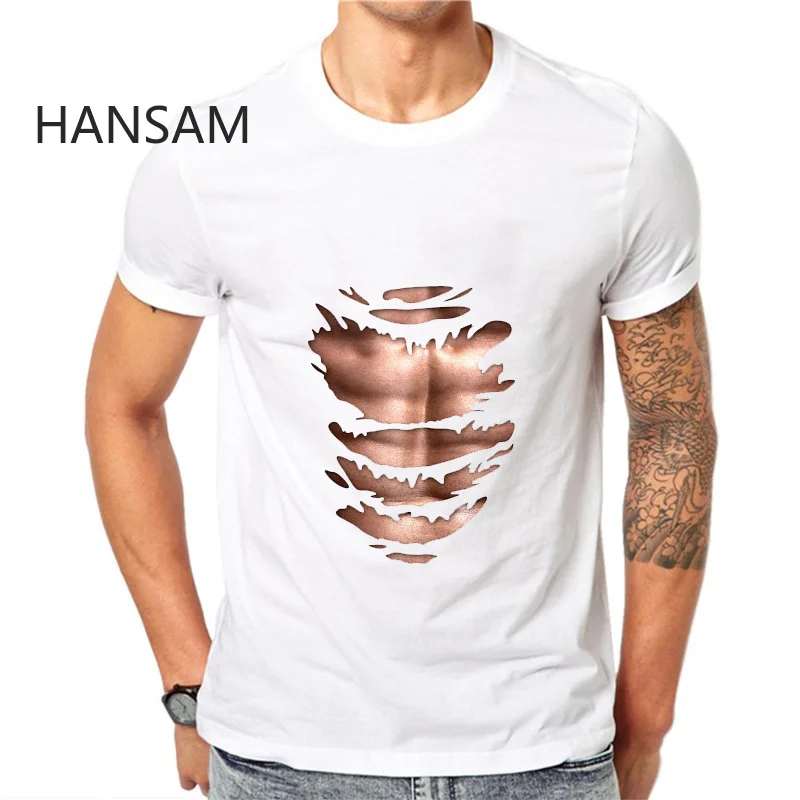 

New Big Boobs Sexy Stomach Six Pack Abs Model T-Shirt Funny High Quality Men T-shirts Harajuku T-shirt