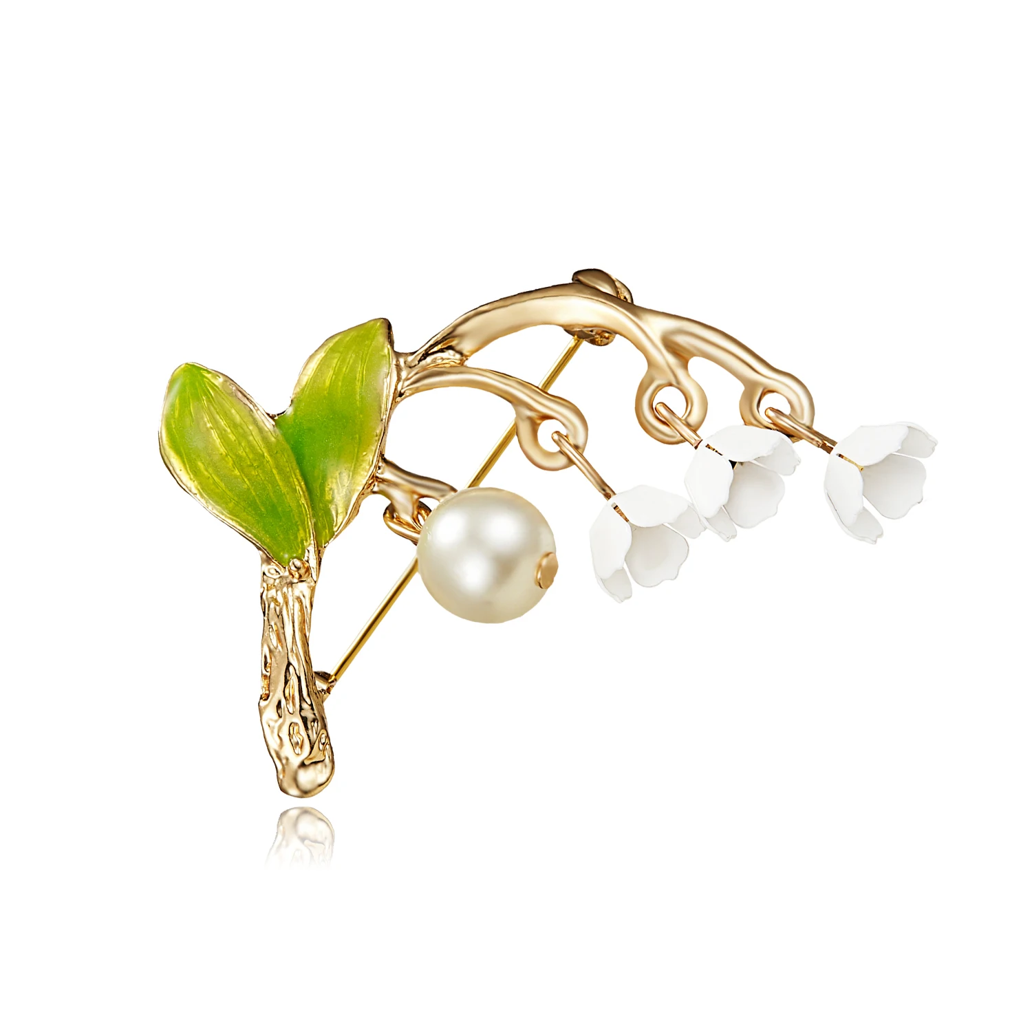 

Forest series green enamel plant style drop glaze alloy tree branch Imitation pearl girl collar pin brooch factory direct sale