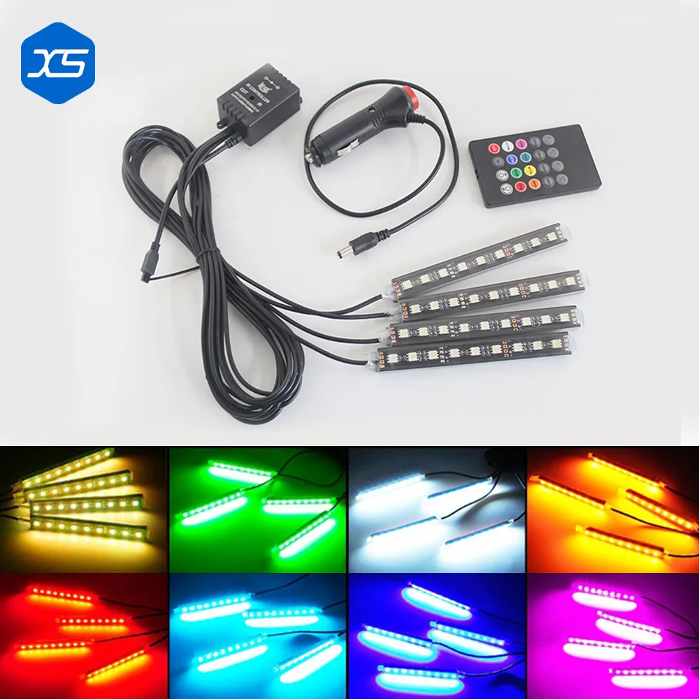 

All In One Wireless Remote+Music+Voice Control Auto RGB LED Neo Strips Car Interior Light Lamp Strip Decorative Atmosphere Light