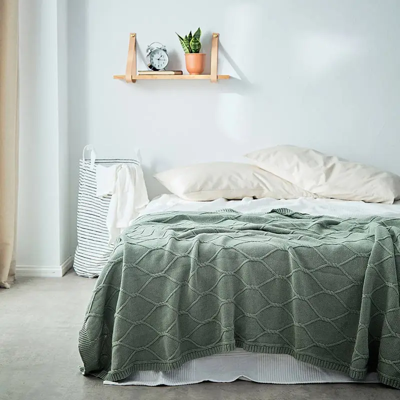 Хлопковое мягкое вязаное одеяло ручной работы, одеяло для кровати, дивана, плед - Цвет: blue