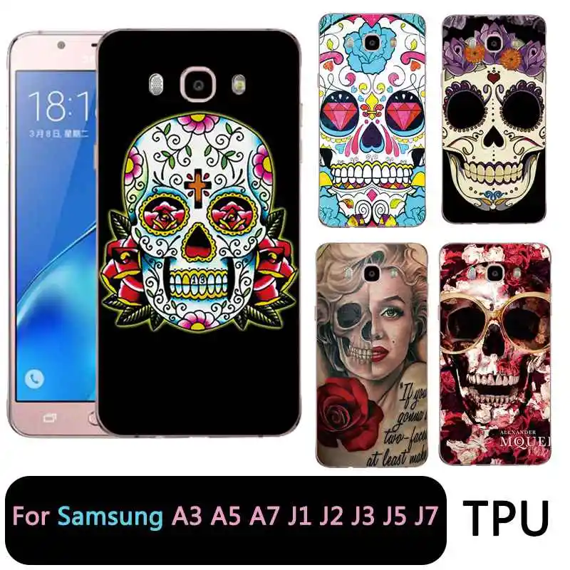 

QMSWEI Soft Tpu Clear Phone Case For Samsung Galaxy A3 A5 2016 2017 prime J1 J2 J3 J5 J7 Cartoon Skull Print Cover Free shipping