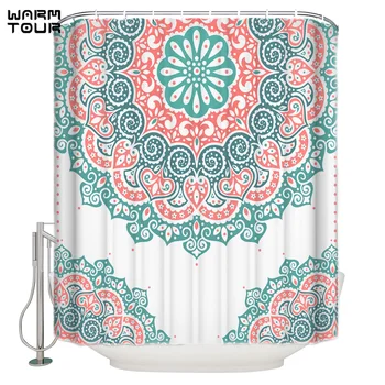 

WARMTOUR Shower Curtain Retro Pattern Green Waterproof Shower Curtain Bathroom Decor