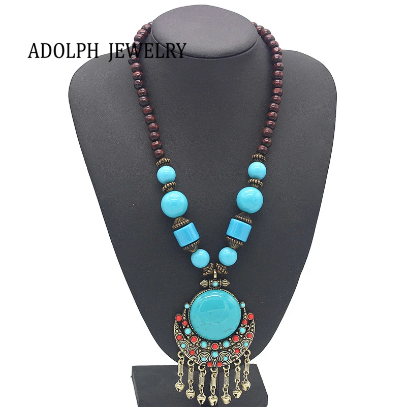 

ADOLPH Jewelry Bohemia Wood Beads Ethnic Vintage Choker Necklace Maxi Flower Stone Statement Necklaces Woman 2017 Hot New Gift