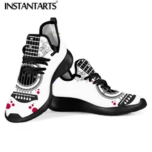 INSTANTARTS/сетчатые трикотажные кроссовки с музыкальными нотами для мужчин; удобная повседневная тканая обувь на шнуровке с 3D-принтом для гитары; Мужская Летняя обувь; светильник